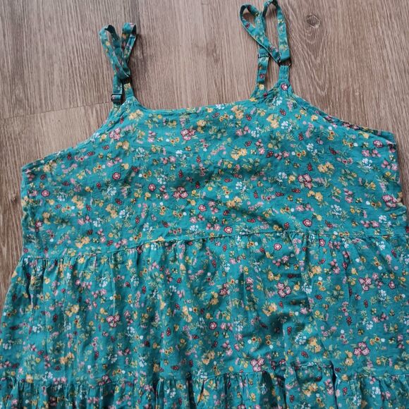 Maxi Floral Dress Women 3XL Strappy Teal Flowy Cotton Lightweight Boho Peasant - Picture 3 of 10